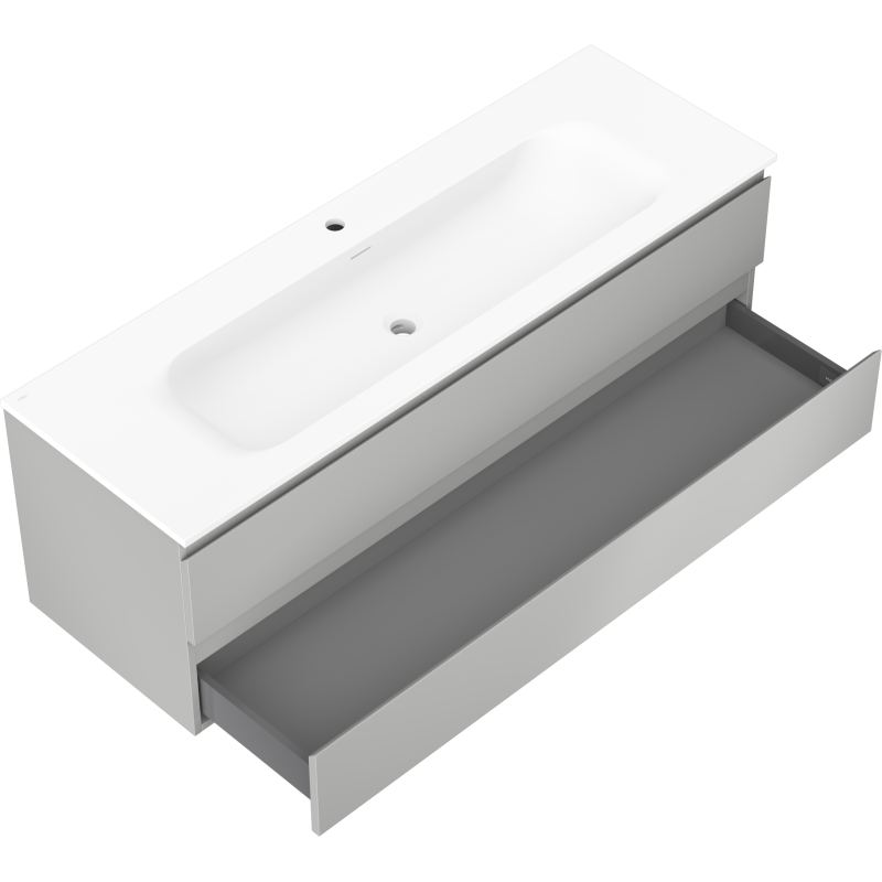 Mexen Orio 140 cm-es fürdőszobaszekrény Vela mosdóval, 2 fiókkal, szürke matt/fehér matt - 91A10-14047-2-BFF62-W23M01