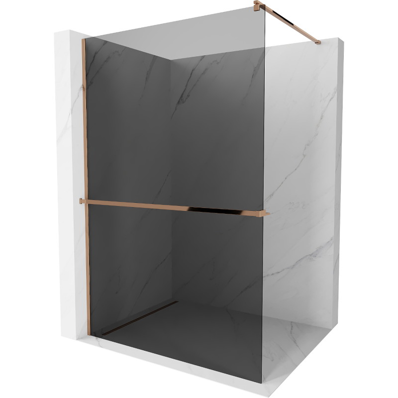 Mexen Kioto+ perete de duș cu poliță Walk-in 70 x 200 cm, grafit, aur roz - 800-070-121-60-40