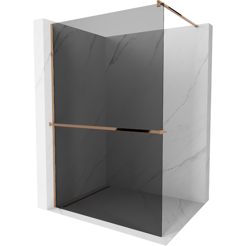Mexen Kioto+ zuhanyfal polccal és korláttal 80 x 200 cm, Sötétszürke 8 mm, Rózsaszín-arany - 800-080-121-60-40