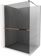Mexen Kioto+ zuhanyfal polccal és korláttal 100 x 200 cm, Sötétszürke 8 mm, Rózsaszín-arany - 800-100-121-60-40