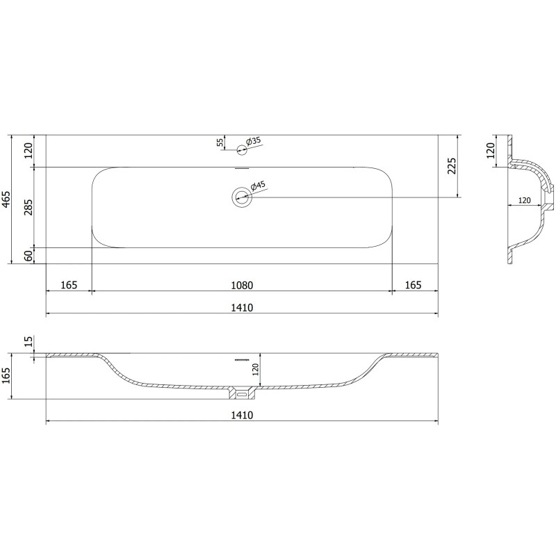 Mexen Orio dulap baie 140 cm cu lavoar Vela, 2 sertare, negru mat - 91A10-14047-2-BFF71-W23M71