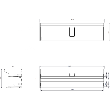 Mexen Orio dulap baie 160 cm cu lavoar Vela, 2 sertare, negru lucios/negru mat - 91A10-16047-2-BFF70-W23M71