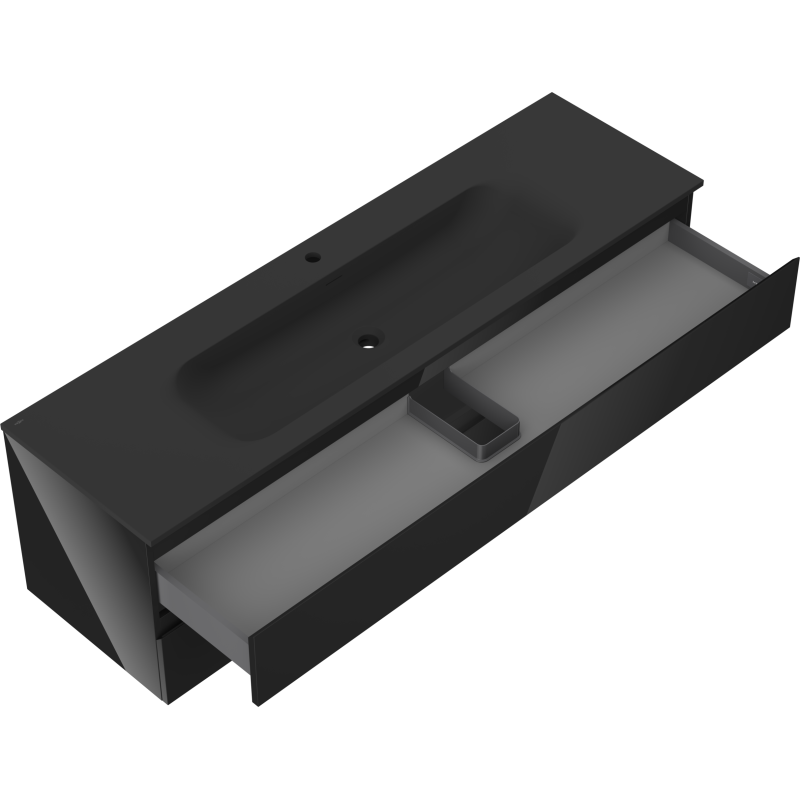 Mexen Orio dulap de baie 160 cm cu lavoar Vela, 2 sertare, negru strălucitor/negru mat - 91A10-16047-2-BFF70-W23M71