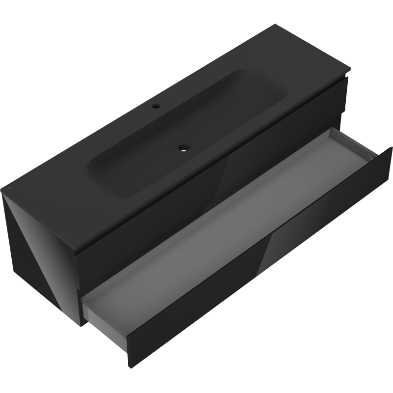 Mexen Orio dulap de baie 160 cm cu lavoar Vela, 2 sertare, negru strălucitor/negru mat - 91A10-16047-2-BFF70-W23M71