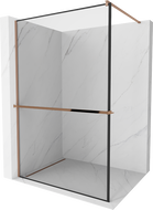 Mexen Kioto+ zuhanyfal polccal és korláttal 90 x 200 cm, Átlátszó/Fekete minta 8 mm, Rózsaszín-arany - 800-090-121-60-70