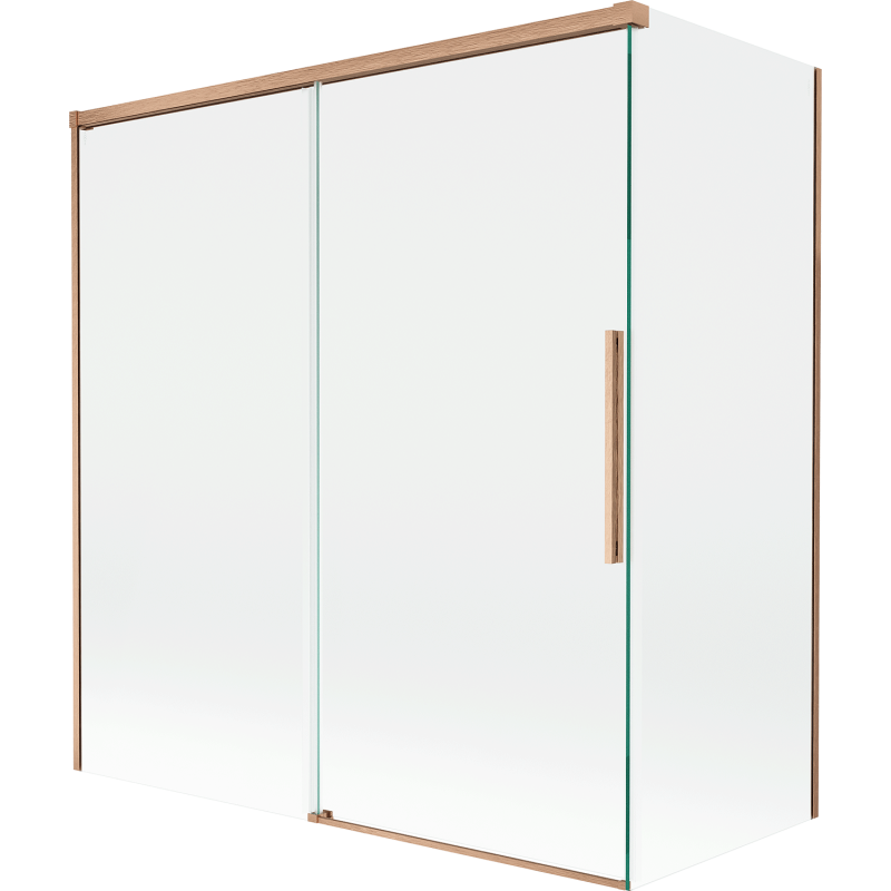 Mexen Rox 2-szárnyú tolóajtós fürdőszobai fal 150 + 70 x 150 cm, átlátszó, kefe réz - 8C9-150-070-65-00