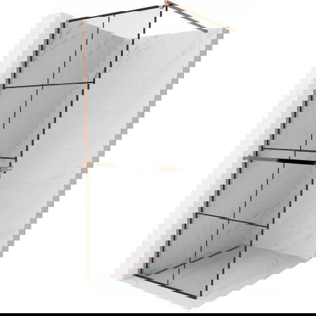 Mexen Kioto+ perete de duș cu raft și cuier 90 x 200 cm, transparent/Model negru 8 mm Roz-auriu - 800-090-121-60-77