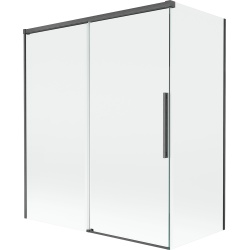 Mexen Rox kétszárnyú tolóajtós kádparaván, 140 + 70 x 150 cm, átlátszó, szálcsiszolt sötétszürke - 8C9-140-070-66-00