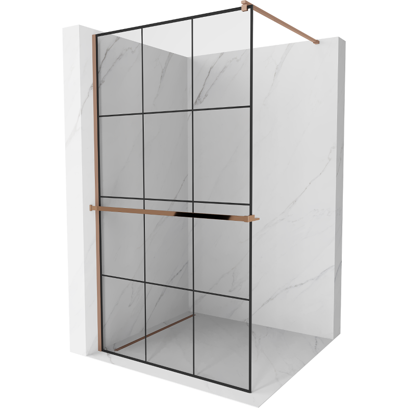 Mexen Kioto+ perete de duș cu raft Walk-in 110 x 200 cm, grilaj negru, aur roz - 800-110-121-60-77