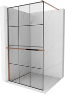 Mexen Kioto+ Walk-in zuhanyfal polccal, 120 x 200 cm, fekete rács, rózsaarany - 800-120-121-60-77