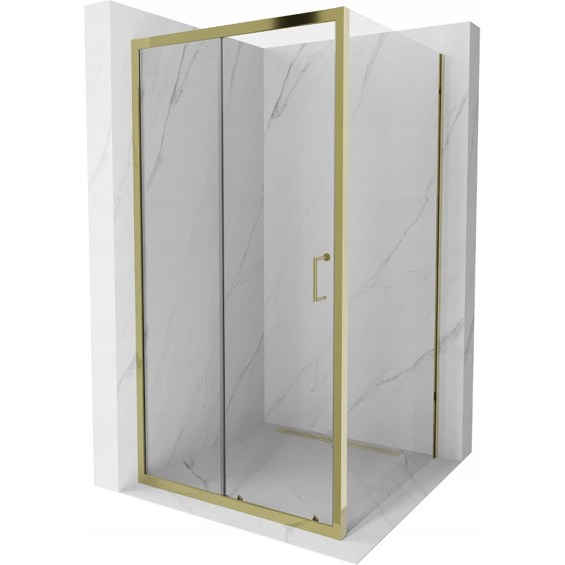 Mexen Apia cabina de duș glisantă 90 x 90 cm, transparentă, aurie - 840-090-090-50-00