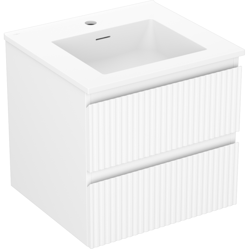 Mexen Rivel dulap baie 50 cm cu lavoar Otis, 2 sertare, canelat, alb mat - 91A20-05047-2-BFF01-W18M01