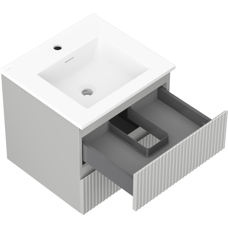 Mexen Rivel fürdőszobai szekrény 50 cm mosdóval Otis, 2 fiók, bordázott, szürke matt/fehér matt - 91A20-05047-2-BFF62-W18M01