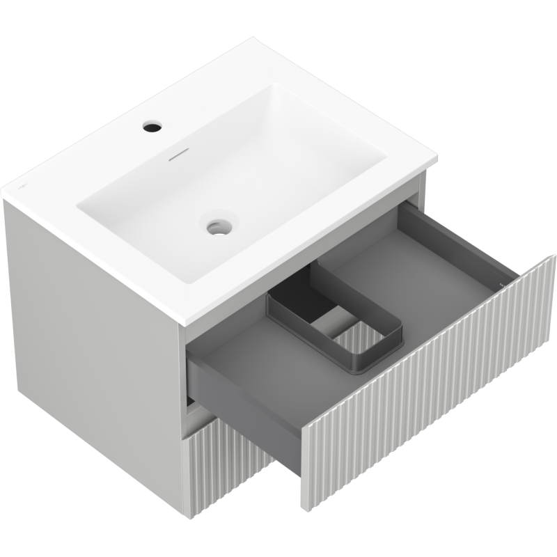 Mexen Rivel fürdőszobaszekrény 60 cm Otis mosdóval, 2 fiókos, bordázott, szürke matt/fehér matt - 91A20-06047-2-BFF62-W18M01
