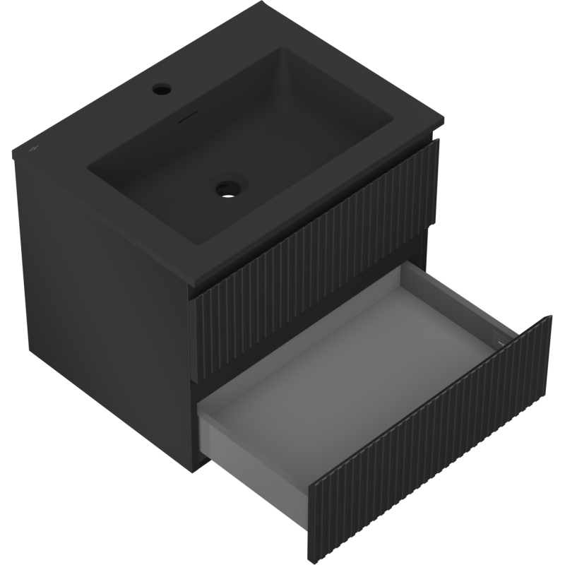 Mexen Rivel dulap baie 60 cm cu chiuvetă Otis, 2 sertare, canelat, negru mat - 91A20-06047-2-BFF71-W18M71
