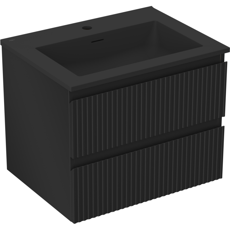 Mexen Rivel dulap baie 60 cm cu chiuvetă Otis, 2 sertare, canelat, negru mat - 91A20-06047-2-BFF71-W18M71