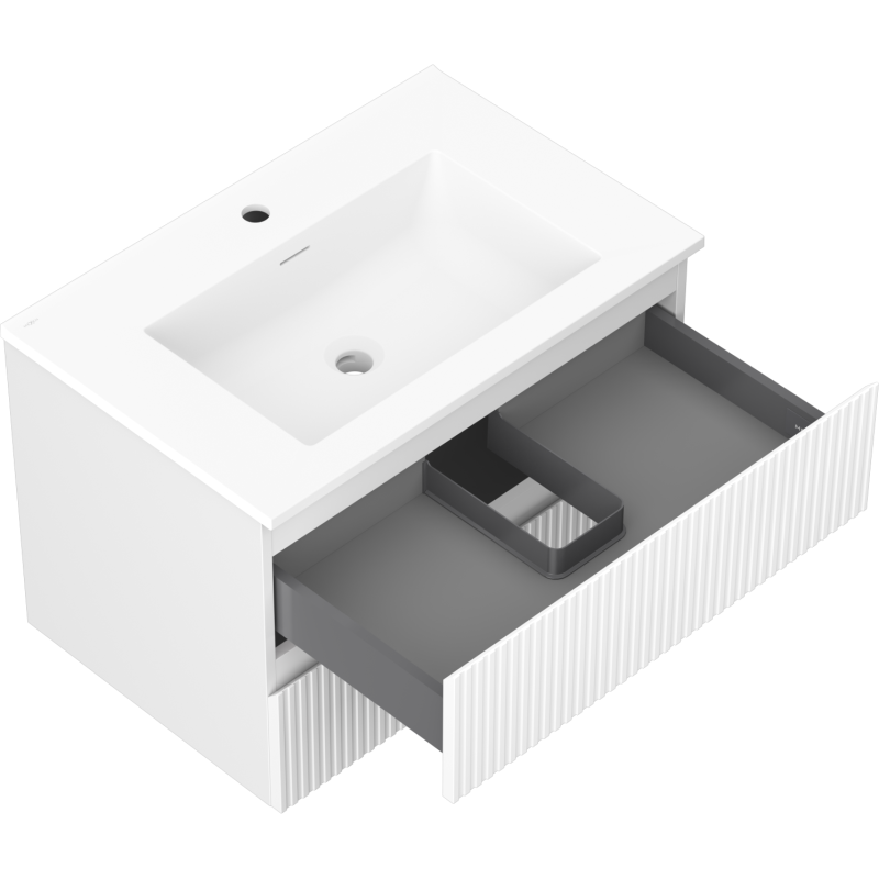 Mexen Rivel dulap baie 70 cm cu lavoar Otis, 2 sertare, canelat, alb mat - 91A20-07047-2-BFF01-W18M01