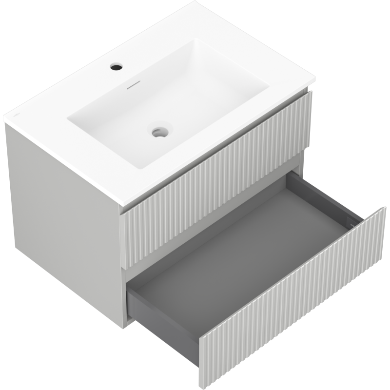 Mexen Rivel 70 cm-es fürdőszobaszekrény Otis mosdóval, 2 fiók, bordázott, szürke matt/fehér matt - 91A20-07047-2-BFF62-W18M01