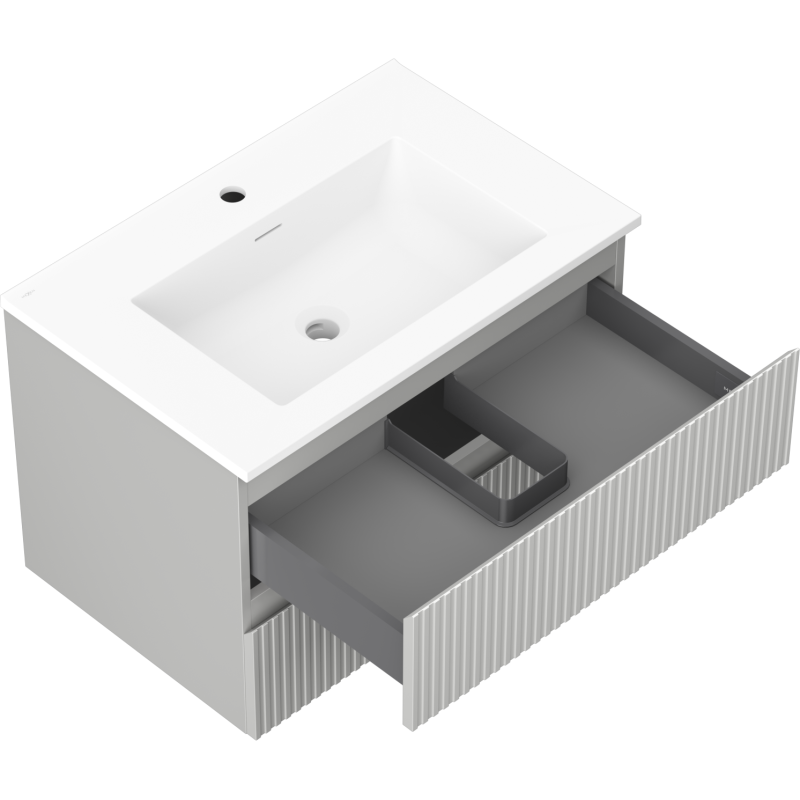 Mexen Rivel dulap baie 70 cm cu chiuvetă Otis, 2 sertare, canelat, gri mat/alb mat - 91A20-07047-2-BFF62-W18M01