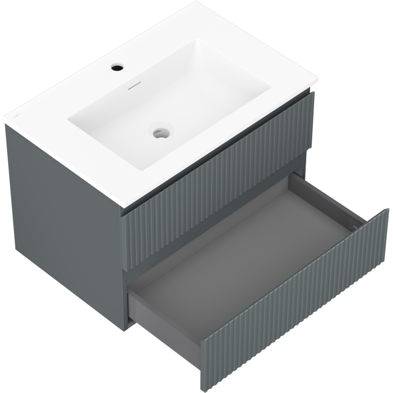 Mexen Rivel dulap de baie 70 cm cu lavoar Otis, 2 sertare, cu riflaje, grafit mat/alb mat - 91A20-07047-2-BFF66-W18M0