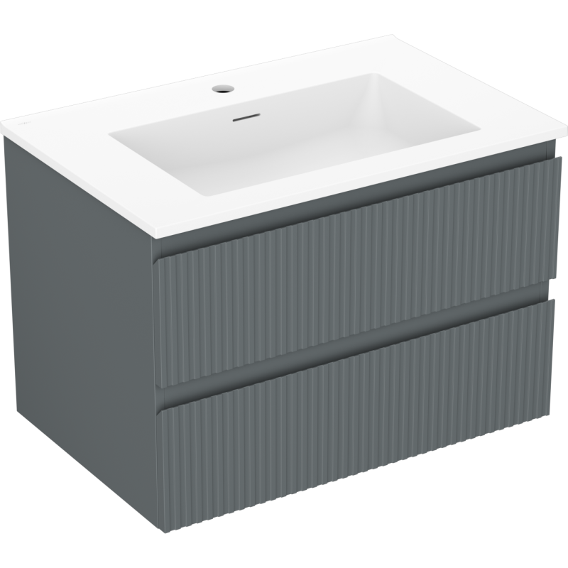 Mexen Rivel 70 cm-es fürdőszobai szekrény mosdóval Otis, 2 fiók, bordázott, grafit matt/fehér matt -
