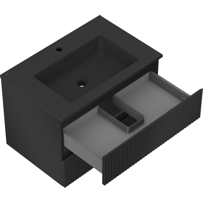 Mexen Rivel dulap baie 70 cm cu lavoar Otis, 2 sertare, fațetat, negru mat - 91A20-07047-2-BFF71-W18M71