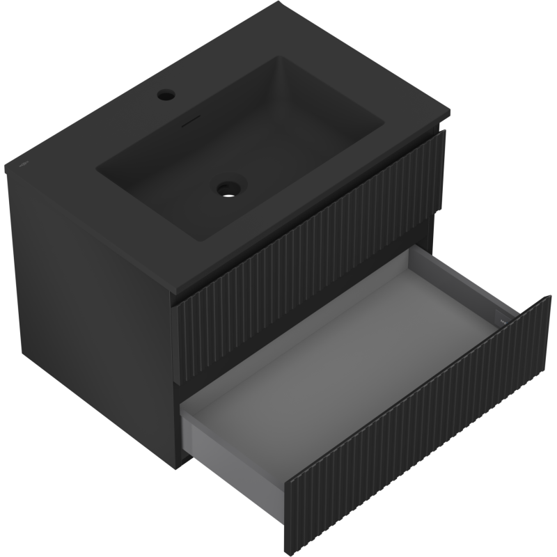Mexen Rivel fürdőszobaszekrény 70 cm, Otis mosdóval, 2 fiókos, mart, fekete matt - 91A20-07047-2-BFF71-W18M71