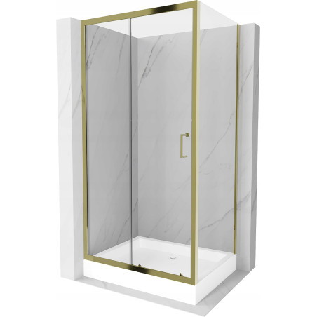 Mexen Apia cabina de duș glisantă 100 x 80 cm, transparentă, auriu + cadă de duș Rio - 840-100-080-50-00-4510