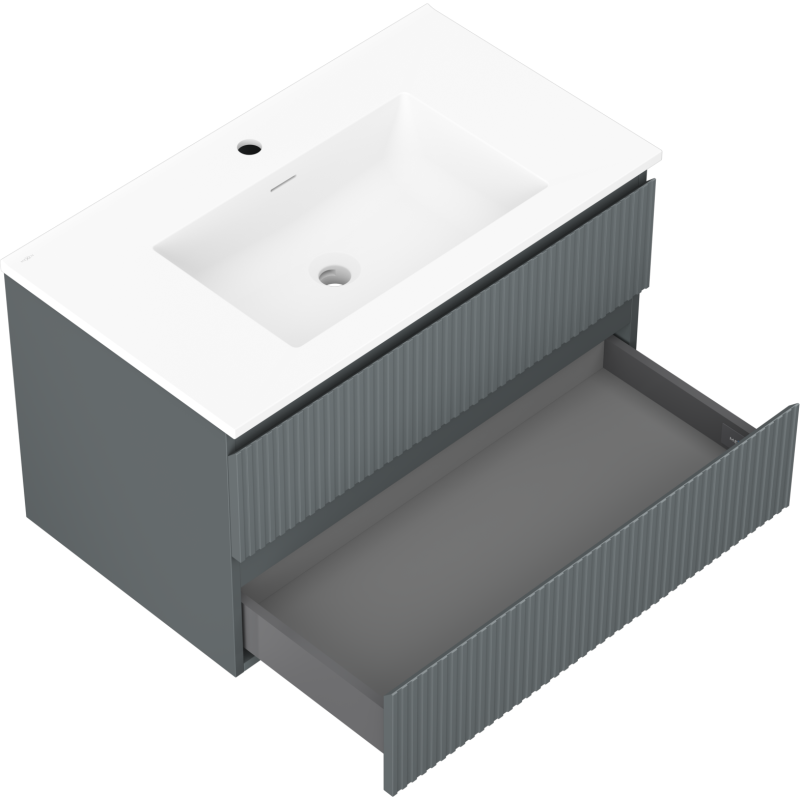 Mexen Rivel 80 cm-es fürdőszobaszekrény mosdóval Otis, 2 fiók, bordázott, grafit matt/fehér matt -