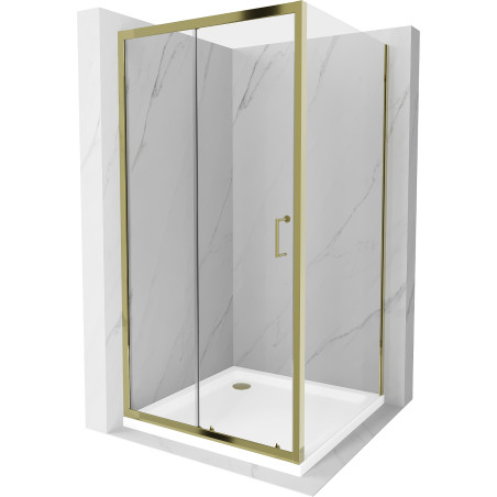 Mexen Apia cabina de duș glisantă 90 x 90 cm, transparentă, de aur + cadă Flat, alb - 840-090-090-50-00-4010G