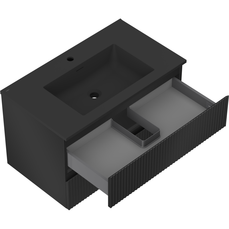 Mexen Rivel dulap baie 80 cm cu lavoar Otis, 2 sertare, canelat, negru mat - 91A20-08047-2-BFF71-W18M71