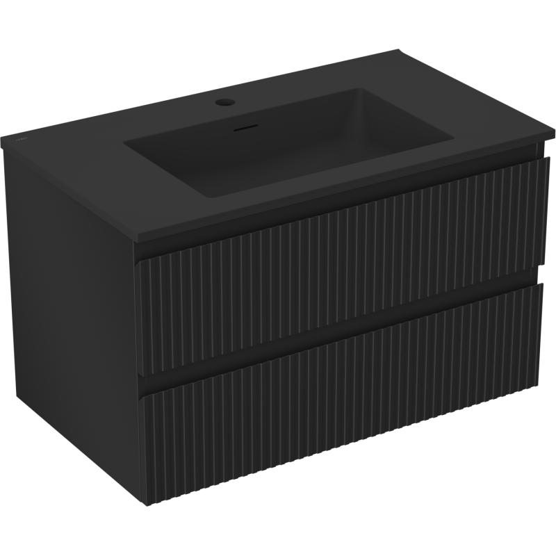 Mexen Rivel dulap baie 80 cm cu lavoar Otis, 2 sertare, canelat, negru mat - 91A20-08047-2-BFF71-W18M71