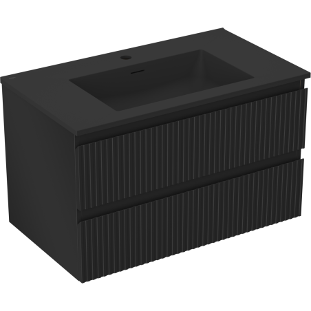 Mexen Rivel dulap baie 80 cm cu lavoar Otis, 2 sertare, canelat, negru mat - 91A20-08047-2-BFF71-W18M71