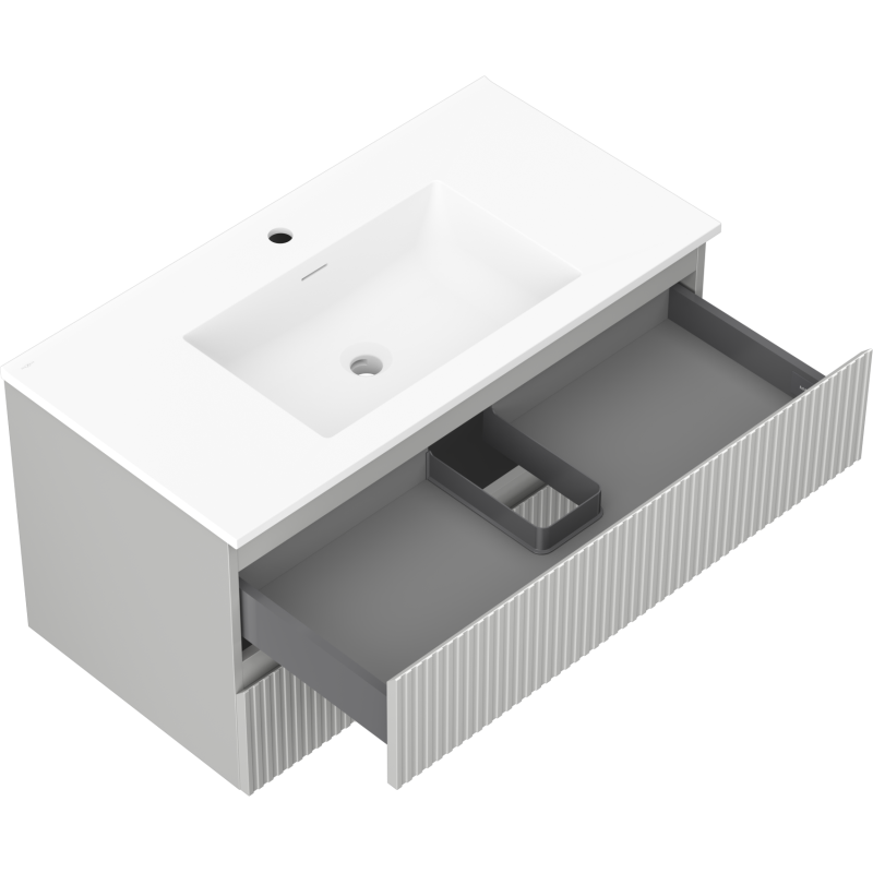 Mexen Rivel dulap de baie 90 cm cu lavoar Otis, 2 sertare, canelat, gri mat/alb mat - 91A20-09047-2-BFF62-W18M01