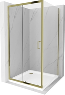 Mexen Apia cabina de duș glisantă 100 x 100 cm, transparentă, aurie + cadă de duș Flat, albă - 840-100-100-50-00-4010G