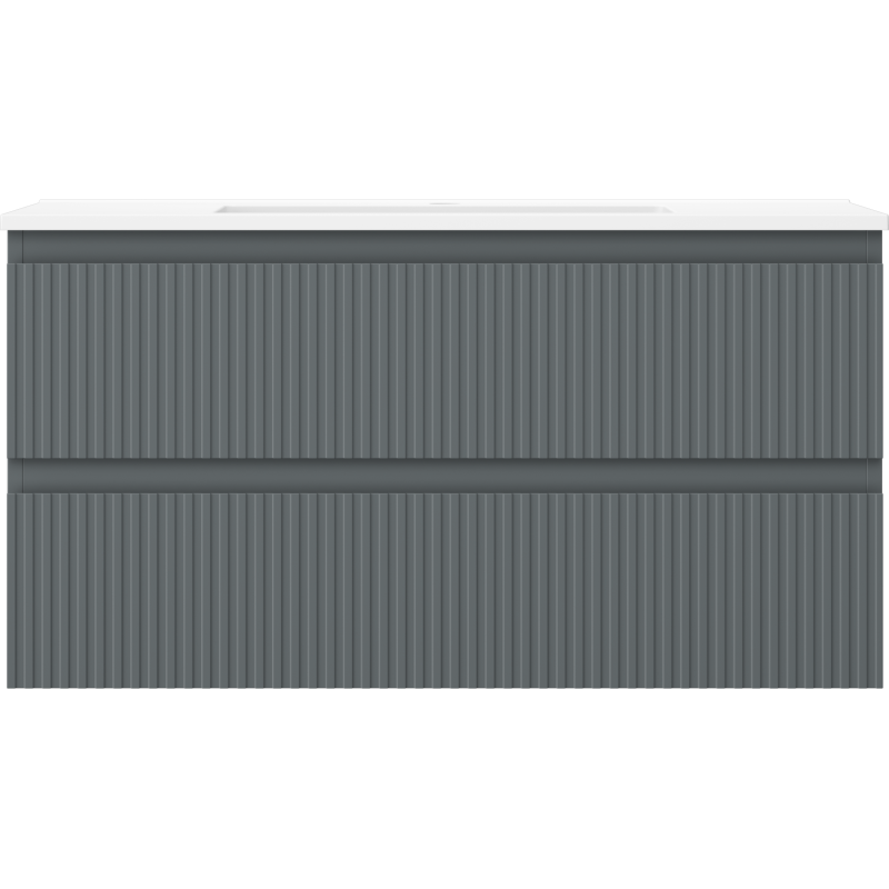 Mexen Rivel dulap de baie 90 cm cu lavoar Otis, 2 sertare, cu caneluri, grafit mat/alb mat - 91A20-09047-2-BFF66-W18M0