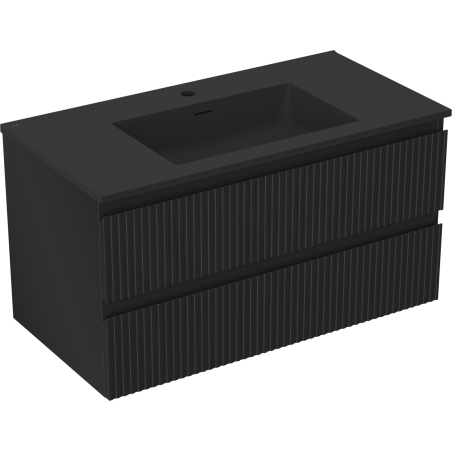 Mexen Rivel dulap baie 90 cm cu chiuvetă Otis, 2 sertare, șanțuri, negru mat - 91A20-09047-2-BFF71-W18M71