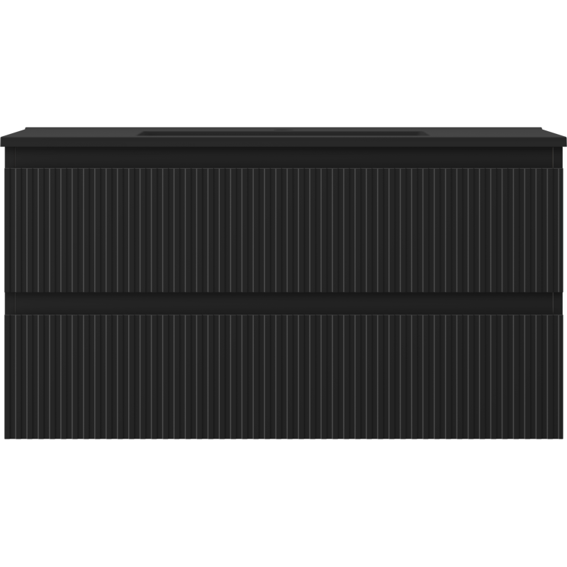 Mexen Rivel dulap baie 90 cm cu chiuvetă Otis, 2 sertare, șanțuri, negru mat - 91A20-09047-2-BFF71-W18M71