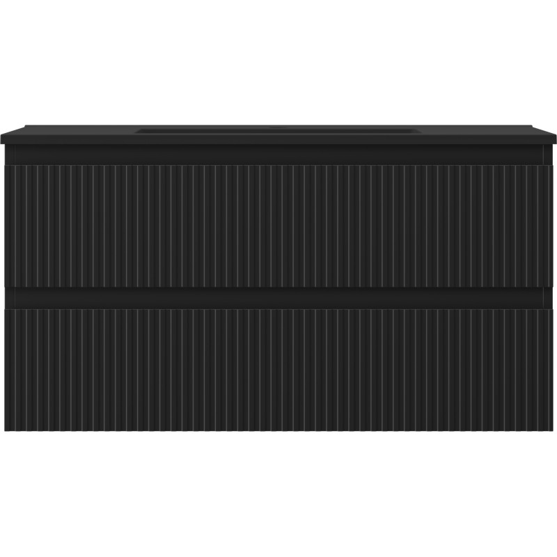 Mexen Rivel dulap de baie 90 cm cu chiuvetă Otis, 2 sertare, canelat, negru mat - 91A20-09047-2-BFF71-W18M71