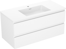 Mexen Rivel 100 cm-es fürdőszobai szekrény Otis mosdóval, 2 fiókos, bordázott, matt fehér - 91A20-10047-2-BFF01-W18M01