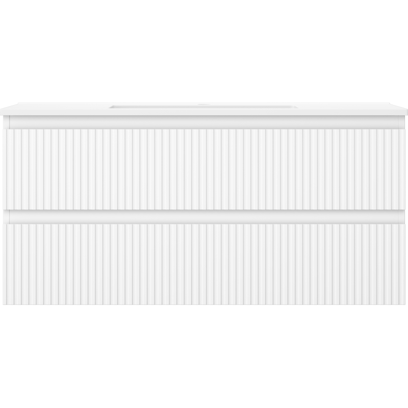 Mexen Rivel 100 cm-es fürdőszobai szekrény Otis mosdóval, 2 fiókos, bordázott, matt fehér - 91A20-10047-2-BFF01-W18M01