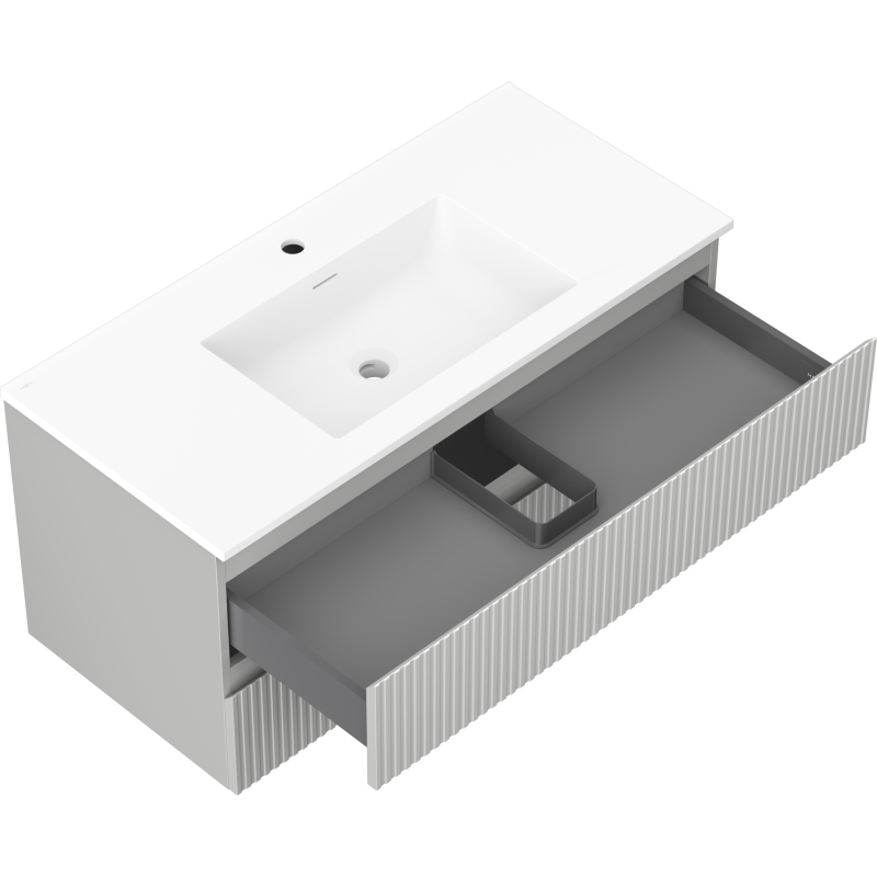 Mexen Rivel dulap de baie 100 cm cu chiuvetă Otis, 2 sertare, cu șanțuri, gri mat/alb mat - 91A20-10047-2-BFF62-W18M01