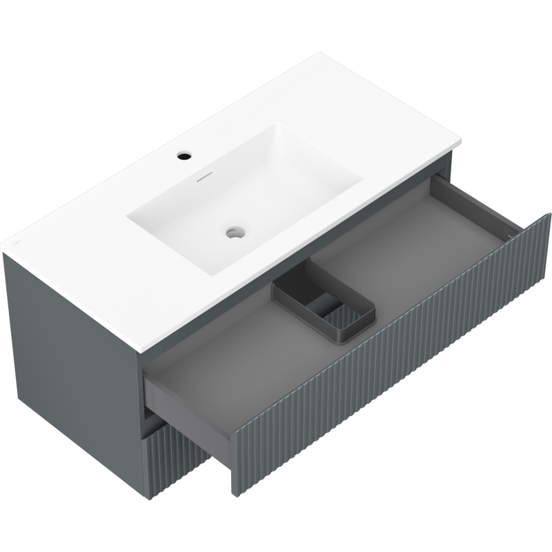 Mexen Rivel dulap de baie 100 cm cu lavoar Otis, 2 sertare, canelat, grafit mat/alb mat - 91A20-10047-2-BFF66-W18M0