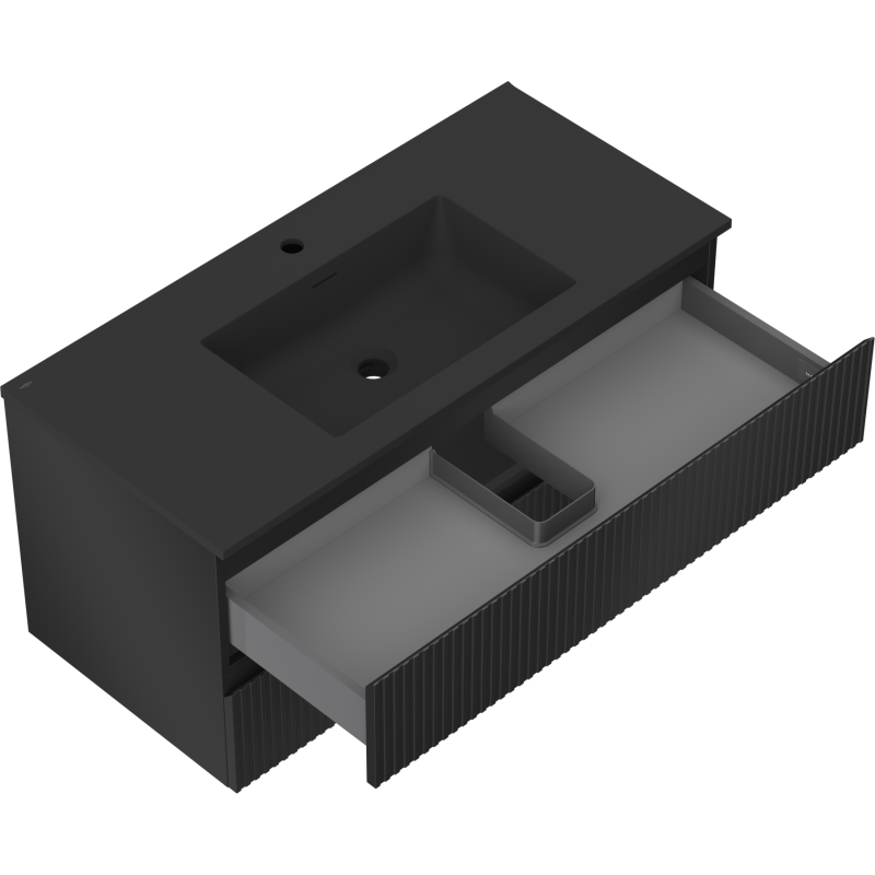 Mexen Rivel dulap baie 100 cm cu chiuvetă Otis, 2 sertare, canelat, negru mat - 91A20-10047-2-BFF71-W18M71