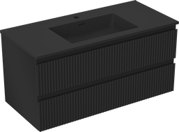 Mexen Rivel 100 cm-es fürdőszobai szekrény Otis mosdóval, 2 fiók, rovátkolt, fekete matt - 91A20-10047-2-BFF71-W18M71