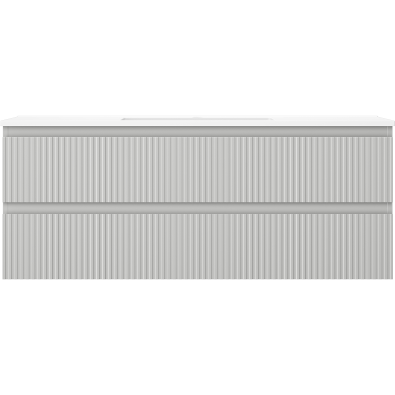 Mexen Rivel Otis 120 cm-es fürdőszobaszekrény mosdókagylóval, 2 fiókos, bordázott, szürke matt/fehér matt -