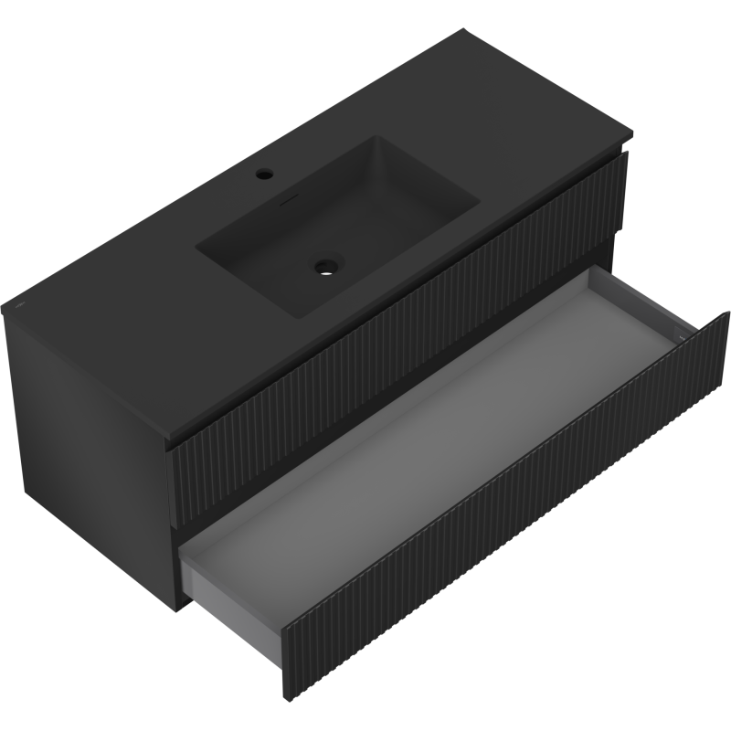 Mexen Rivel dulap baie 120 cm cu chiuvetă Otis, 2 sertare, riflat, negru mat - 91A20-12047-2-BFF71-W18M71