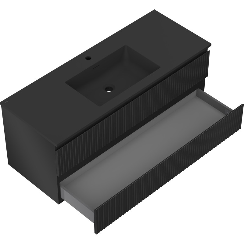 Mexen Rivel dulap de baie 120 cm cu chiuvetă Otis, 2 sertare, crestat, negru mat - 91A20-12047-2-BFF71-W18M71