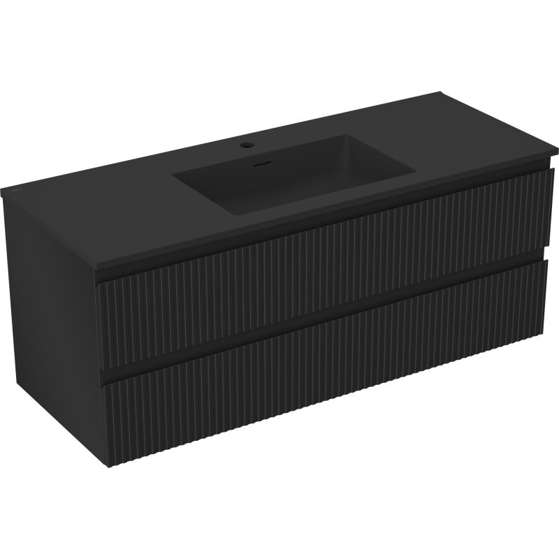 Mexen Rivel dulap baie 120 cm cu chiuvetă Otis, 2 sertare, riflat, negru mat - 91A20-12047-2-BFF71-W18M71