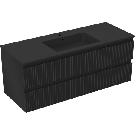 Mexen Rivel 120 cm-es fürdőszobai szekrény Otis mosdóval, 2 fiókos, bordázott, fekete matt - 91A20-12047-2-BFF71-W18M71
